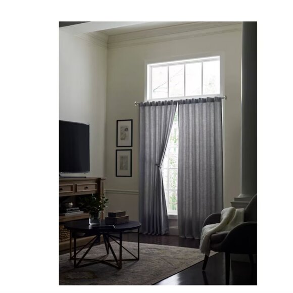 allen + roth 84-in Gray Block Room darkening Interlined Back tab Single curtain - Picture 2 of 4